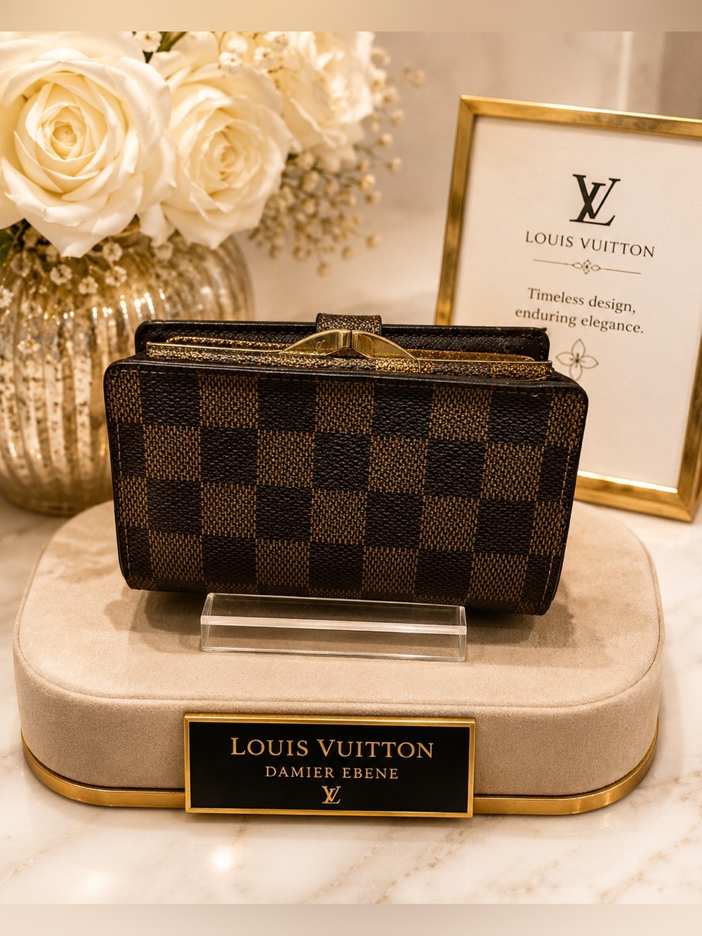 Louis Vuitton Authentic Damier Ebene French PM Brown Wallet M10044